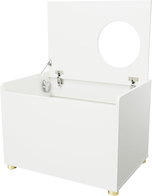 Top Entry Litter Box Enclosure, Modern Flip Top Litter Box Furniture with Cat Scratch Mat, Side Table (White)