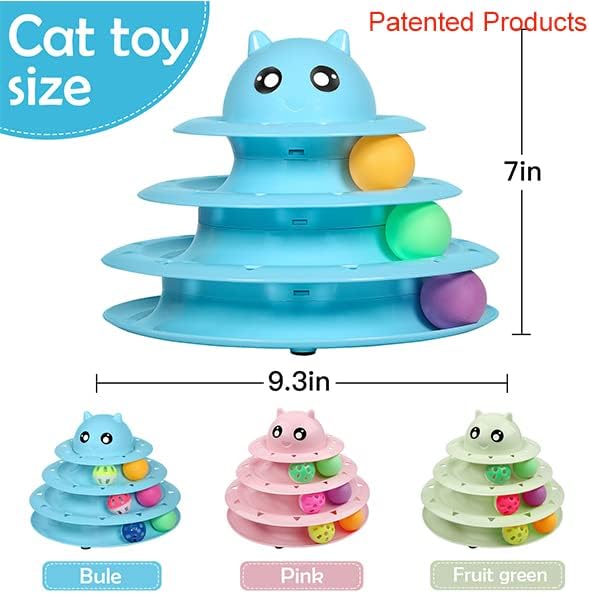 UPSKY 20 PCS Cat Roller Toy 3-Level Turntable for Indoor Cats - Kitten Set With Teaser, Mice, Spring, and Various Ball Toys