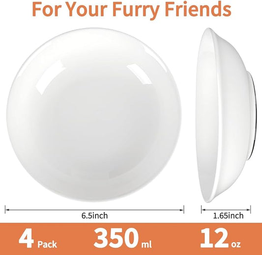 4-Pic Large Cat Bowls,No Spill,6.5" Cat Food Bowl,Anti Whisker Fatigue Healthy Ceramic Cats Dishes Set for Indoor Cats,Shallow Wide Kitten Plates for Food and Water,Non-Slip Silicone Bottom