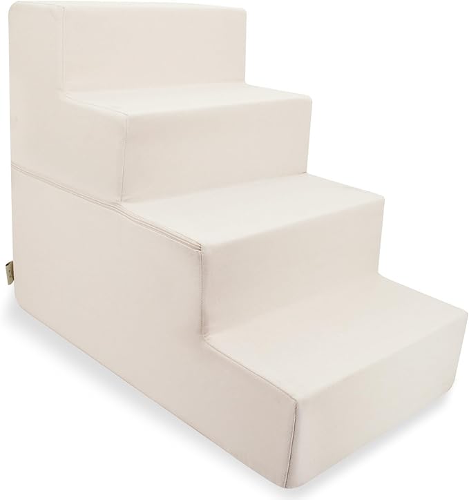 Best Pet Supplies Dog Stairs & Steps - Foam Steps for Small Dogs & Cats, Non-Slip Indoor Balanced Pet Step Support, Dog Ramp, No Assembly, Ivory, Foldable 4-Step (22-inch Height)