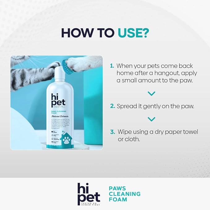 Hi Pet Dog Paw Cleaner Foam with Built-in Paw Scrubber Brush, Paw Cleaner for Dogs and Cats, Cat and Dog Paw Moisturizer, Effortless and Easy-to-Use Bottle Design Dog Feet Cleaner (Pack of 2)