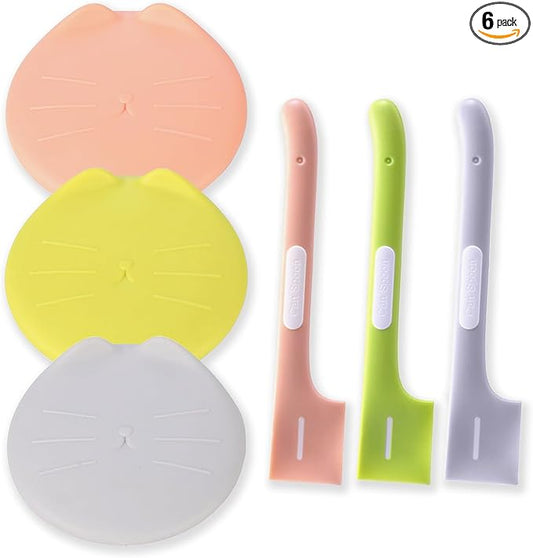 6 Pcs Pet Food Can Supplies Set, 3 Pcs Silicone Dog Cat Food Can Covers Lids and 3 Pcs Cat Food Mix Spoons, Dishwasher Safe