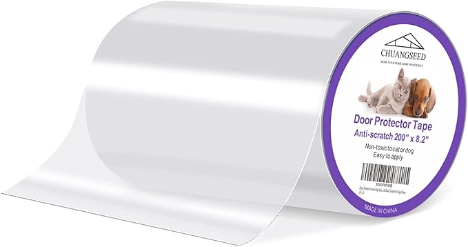 Door Protector from Dog Scratching 200" x 8.2" Cat Scratch Door Frame Single Sided Adhesive Protector Anti Dog Scratch Door Guard for Dogs Clear CHUANGSEED