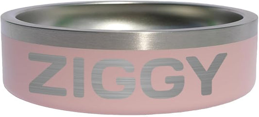 Custom Dog Bowl with Large Name - 304 Stainless Steel, Personalized Engraved, Nonslip, Custom Cat Bowl, Feeder, Pet Supplies, Food (Light Pink, Small -18oz)