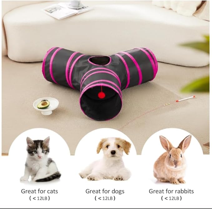 Pet Cat Tunnel Tube Cat Toys 3 Way Collapsible, Tunnels for Indoor Cats，Kitty Bored Peek Hole Toy Ball Cat, Puppy, Kitty, Kitten, Rabbit
