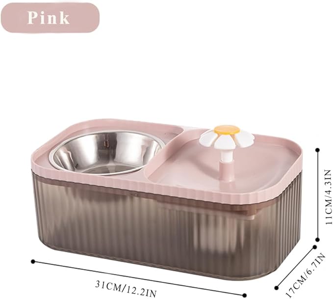Marchul Cat Water Fountain and Stainless Steel Food Bowl, 100oz/3L Super Quiet Automatic Pet Water Dispenser with Smart Pump and 3 Replacement Filters for Cats and Small Dogs, Pink