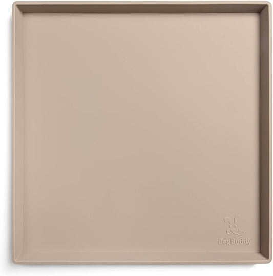 DogBuddy Dog Food Mat – Waterproof Dog Bowl Mat for Food and Water, Silicone Pet Feeding Mats for Floors, Non-Slip Placemat with High Edges for Dogs Bowls, Puppy Essentials (XS: 11" x 11", Taupe)