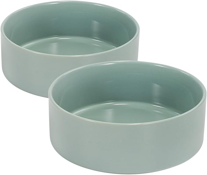 SPUNKYJUNKY 60OZ Ceramic Dog and Cat Bowl, Modern Cute Weighted Food Water Bowl for Replacement Morandi Green (2 Pack)
