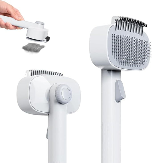 Marchul 2-in-1 Cat Grooming Brush, Cat Brushes with Release Button & Deshedding Dematting Rake, Grooming Comb Tool for for Long or Short Haired Pets, Reduce Shedding, Remove Knots and Massage, White