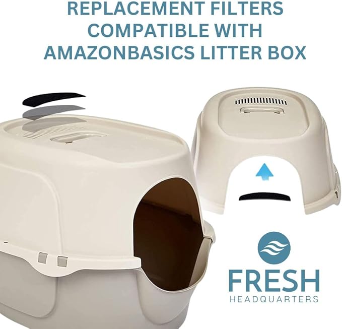6-Pack Activated Carbon Cat Litter Box Filter Replacement - Premium 3.15" x 6.69" Activated Charcoal Filter - Compatible with AmazonBasics Hooded Covered Cat Litter Box, Made in USA