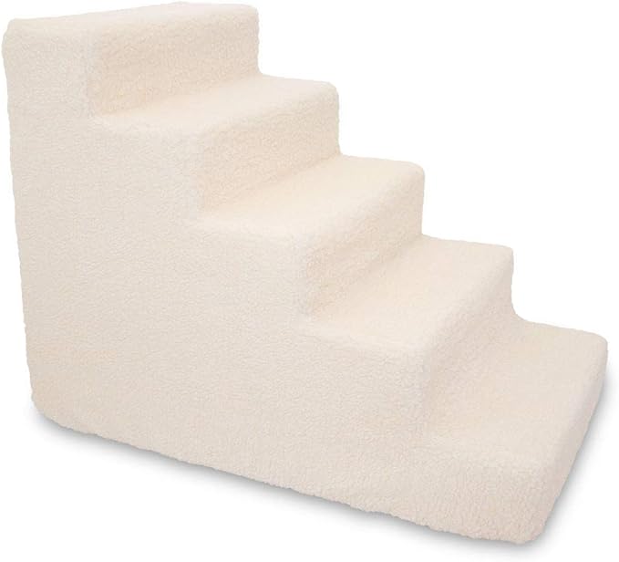 Best Pet Supplies Dog Stairs & Steps - CertiPur-US Made in USA Foam Steps for Small Dogs & Cats, Non-Slip Indoor Balanced Pet Step Support, Dog Ramp, No Assembly, Lambswool, 5-Step (22.5-inch Height)