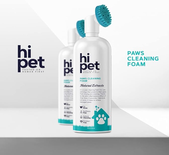 Hi Pet Dog Paw Cleaner Foam with Built-in Paw Scrubber Brush, Paw Cleaner for Dogs and Cats, Cat and Dog Paw Moisturizer, Effortless and Easy-to-Use Bottle Design Dog Feet Cleaner (Pack of 3)