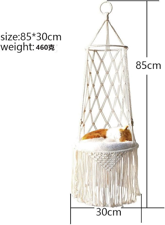 Macrame Hanging Cat Hammock Bed Handwoven Hanging Boho Cat Bed with Hanging Kit for Indoor Outdoor Home Decor Boho Cats Perch Bed for Sleeping Playing Climbing and Lounging for Cats Up to 11 lbs 01
