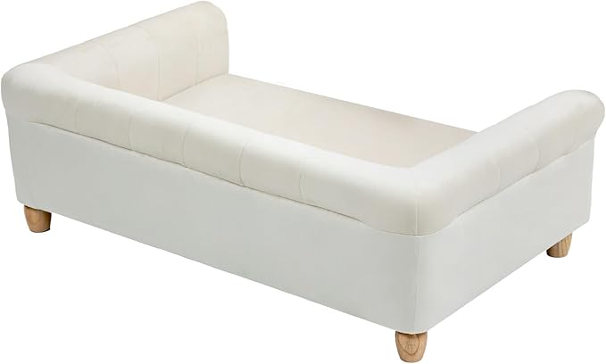 Critter Sitters 42-In. Elegant Cream Faux-Velvet Rectangular Dog Sofa for Medium and Large Dogs, Durable Elevated Dog Sofa Bed, Comfortable Dog Couch, Modern and Stylish Dog Sofa for Large Dogs
