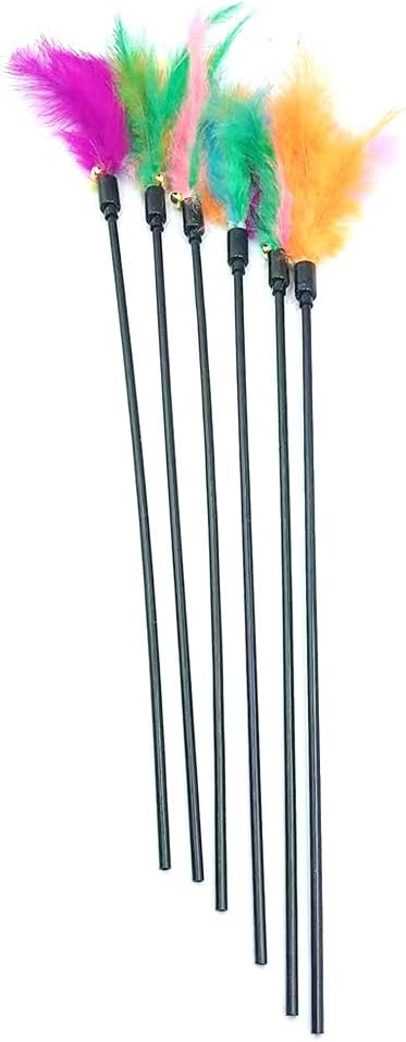 IUHKBH Cat Wands, 6 PCS Colorful Feather Stick Flexible Kitten Wand Interactive Cat Toys, Safe for Your Kitty