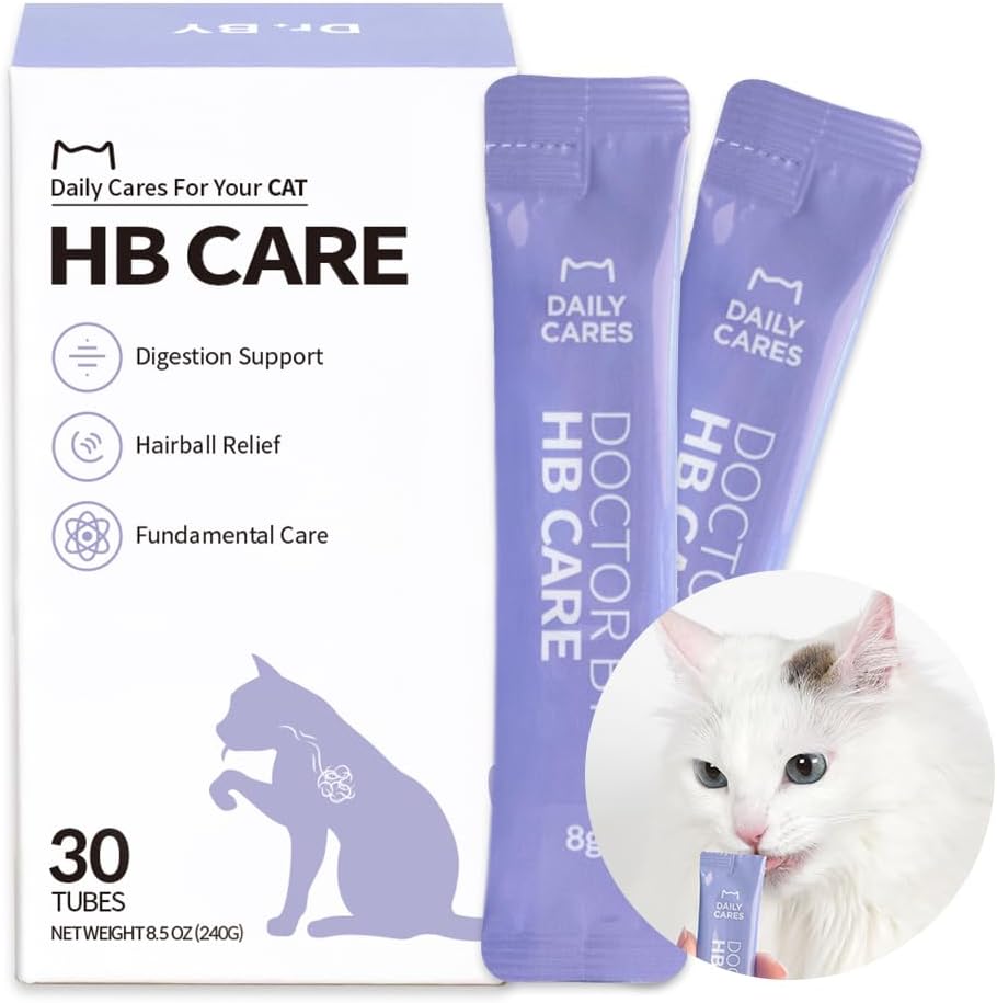 Dr.by HB Care Hairball Supplement for Cats– Hairball Relief Furball Control Remedy & Digestive Support Supplements with Omega-3, Chitosan-30 Individuallly Packaged (1 Pack, 30 Count)