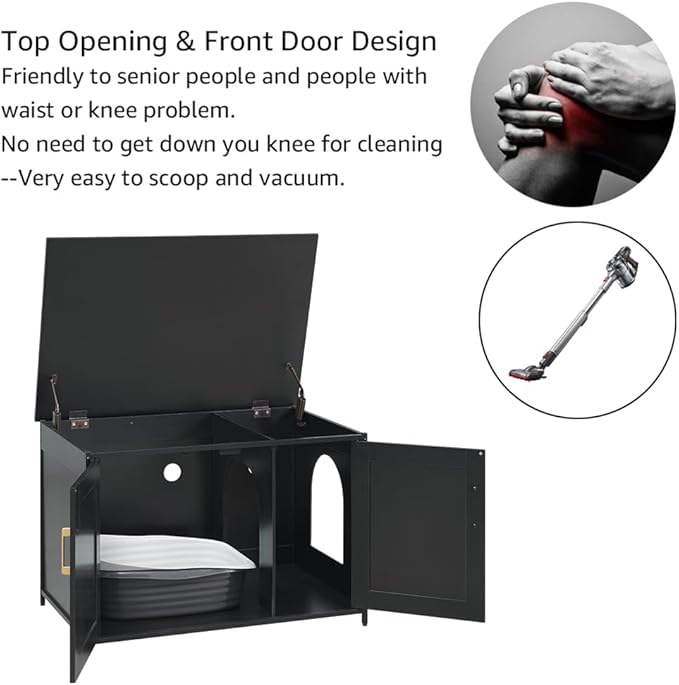 unipaws Black Top Opening Cat Litter Box Enclosure, Flip Top XL Extra Large Cat Box Furniture, Friendly to Elderly People, High Jumbo Automatic Litter Box Cover Hidden for Large Cat