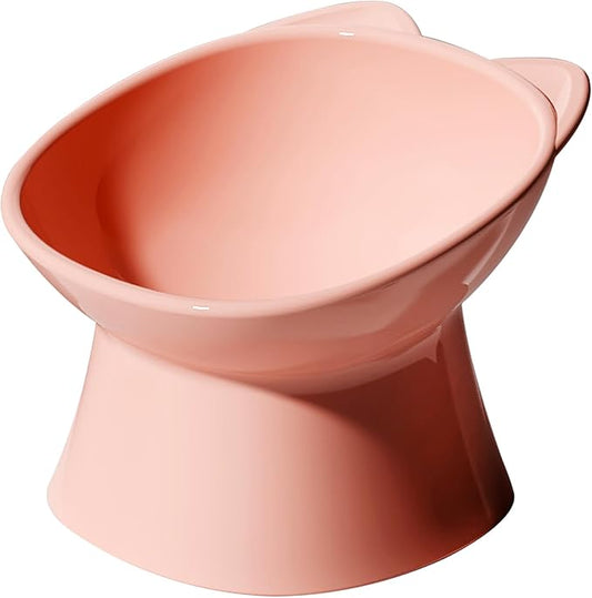 GKYZBB Elevated Cat Bowls, 15° Tilted Raised Cat Food Bowl Anti-Vomiting,Dog Kitten Food Dishes Pet for Cats and Small Dogs (Pink)