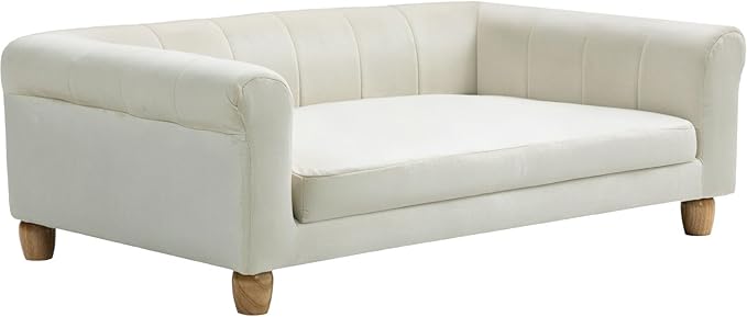 Critter Sitters 42-In. Elegant Cream Faux-Velvet Rectangular Dog Sofa for Medium and Large Dogs, Durable Elevated Dog Sofa Bed, Comfortable Dog Couch, Modern and Stylish Dog Sofa for Large Dogs