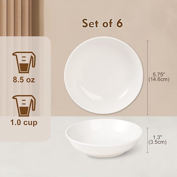 Ceramic Cat Dishes for Food - Cute Cat Bowl Set of 6 - Wide, Shallow, Whisker Friendly - Minimalist Style - Microwave and Dishwasher Safe - 8.5 oz - 5.75 inch