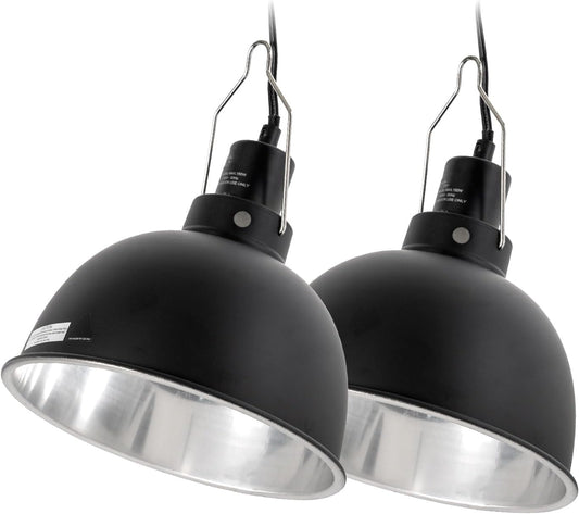 Reptile Light Fixture 2 Pack, 8.5 in Deep Dome Reptile Heat Lamp Fixture, Optical Reflection Terrarium Light Fixture for Reptile UVB UVA Heat Basking Bulbs, Separate Switch & Hook