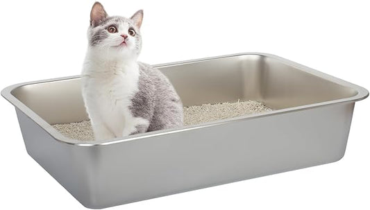 Cat Litter Box - Kitty Litter Boxes-Metal High Sided Cat Pan, Indoor Litter Tray, No Smell, Easy to Clean, Pet Toilet Supplies for Kitten, Kitty, Rabbit