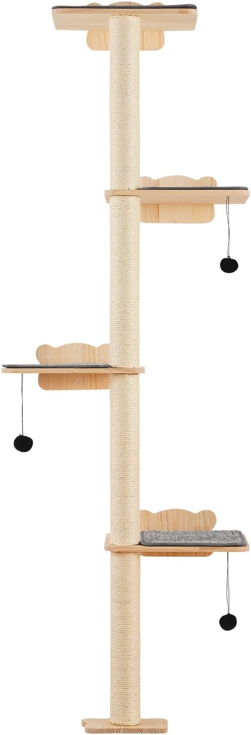 VEVOR 4 Tiers Cat Wall Furniture Set with 4 Jumping Boards, Wall-Mounted Cat Floating Shelf up to 40 lbs, 12 mm Pine Wood Perch for Sleeping, Playing, and Climbing