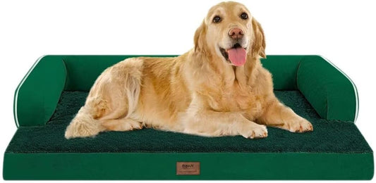 Large Dog Bed Orthopedic Washable - Waterproof Removable Cover - Medium XLarge Big Dogs - Egg Foam Couch - Emerald Dog Beds Bolster with Sides