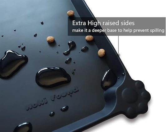Hoki Found Silicone Pet Food Mats Tray - Non Slip Pet Bowl Mats Placemat - Dog Cat Feeding Mat - Waterproof Dog Food Mats -Pet Water Mats for Floors -Black
