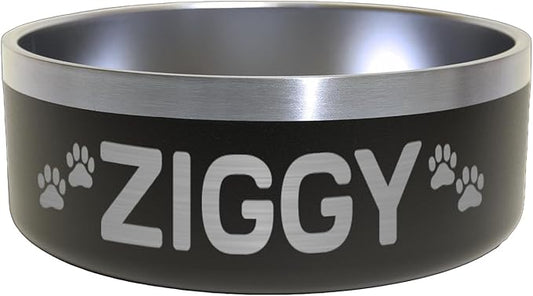 Custom Dog Bowl with Paws and Name - Engraved, Nonslip, Personalized, Custom Cat Bowl, 304 Stainless Steel, Feeding, Pet Supplies (Black, Medium -32oz)