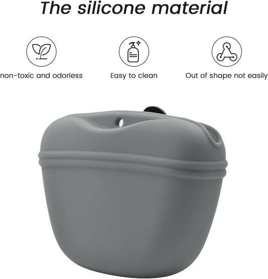 AUDWUD Silicone Dog Treat Pouch,with Dog Training Clicker,Clip on Portable Training Container,Convenient Magnetic Buckle Closing and Waist Clip