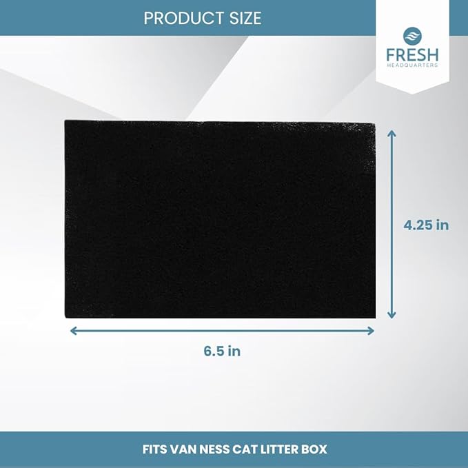 6-Pack Activated Carbon Filters for Litter Box - Pre-Cut 4.25" x 6.5" Cat Litter Box Filters Replacement - Absorbs Odors and Dust - Compatible with Van Ness Models, Made in USA