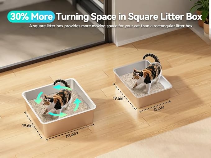 Extra Large 3-in-1 Enclosed Stainless Steel Cat Litter Box with Lid, High-Sided Oxford Cover, Metal Scoop, Odor Free, Leakproof & Easy-Clean Design