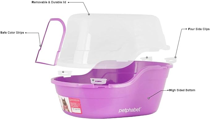 Covered Litter Box, Jumbo Hooded Cat Litter Box Holds Up to Two Small Cats Simultaneously,Extra Large Purple by Petphabet
