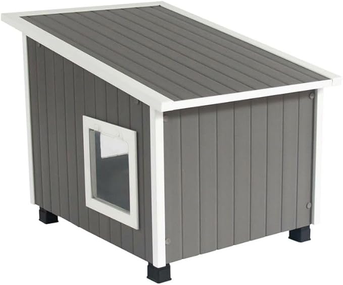 New Age Pet ECOFLEX XL Outdoor Cat House - Durable, Moisture-Resistant Wood Plastic Composite, Dual Entry, Easy Assembly, Elevated Floor for Ventilation, Compatible with Heated Pad, 10-Year Warranty