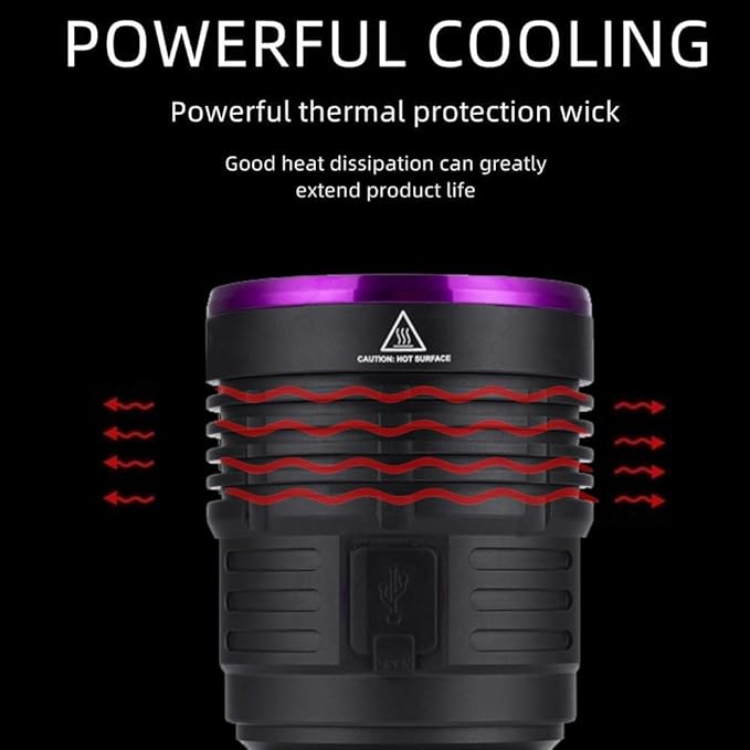 ALONEFIRE SV84 365nm UV Flashlight Strong 45W USB C Rechargeable Black Light for Pet Urine Detection, Resin Curing, Scorpion, Fishing, Minerals, Cure Glue with UV Protective Glasses, 4PCS Battery