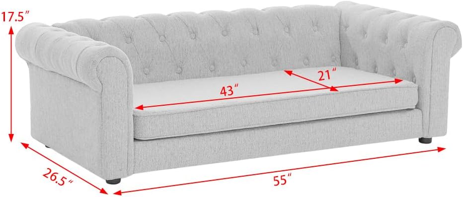 Dog Sofa Couch for Medium to Large Dogs, 55" Memory Foam Pet Sofa Couch with Washable Fabric, Durable Elevated Dog Bed with Legs, Removable Cushion for Medium and Large Dogs, Beige