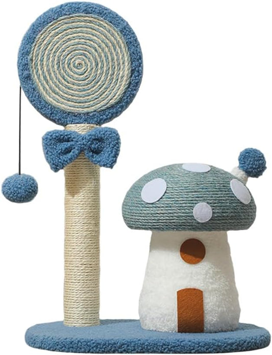 Mushroom Lollipop Cat Scratcher Furniture Mushroom Cat Tree Condo Cat Climbing Frame Sisal Rope Cat Tower for Indoor Cats (Blue)