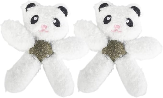 Cat Toys with Catnip Kitten Chew Bite Supplies Boredom Relief Fluffy Kitty Teeth Cleaning Chewing Cat Lovers Interactive Plush Gift (Panda&Panda)