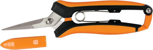 Fiskars Curved Micro-Tip Pruning Snips - 6" Garden Shears with Sheath and SoftGrip Handle - Yard and Garden Tools - Orange/Black