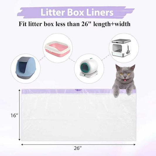 60 Pack Drawstring Cat Litter Box Liners 26" x 16" Heavy Duty Litter Pan Liner Bags with Drawstring Automatic Cat Litter Box Bags Compatible with Litter Robot 3/4
