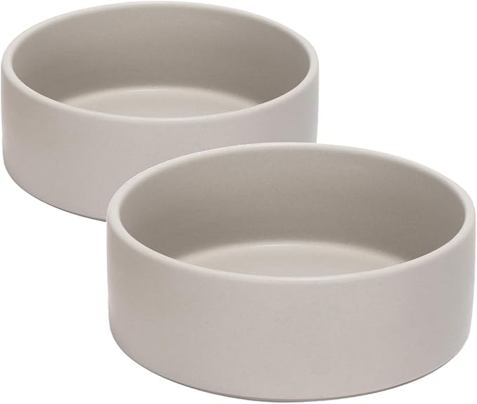 SPUNKYJUNKY 60OZ Ceramic Dog and Cat Bowl, Modern Cute Weighted Food Water Bowl for Replacement Grey (2 Pack)