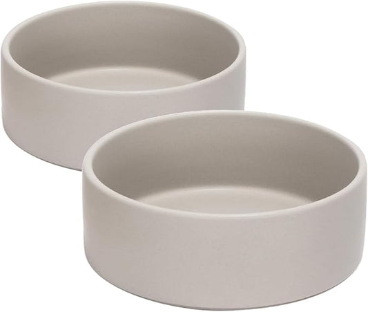 SPUNKYJUNKY 60OZ Ceramic Dog and Cat Bowl, Modern Cute Weighted Food Water Bowl for Replacement Grey (2 Pack)