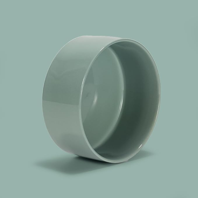 SPUNKYJUNKY 28.7OZ Ceramic Dog and Cat Bowl, Modern Cute Weighted Food Water Bowl for Replacement Morandi Green (2 Pack)