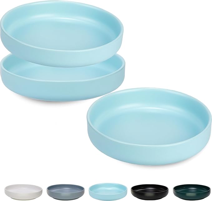 Ceramic Cat Bowls,Shallow Cat Dishes for Food and Water, 6 inch Matte Finish Wide Cat Food Bowl,Whisker Fatigue Free Pet Puppy Kitten Bowl Set of 3,Dishwasher Safe
