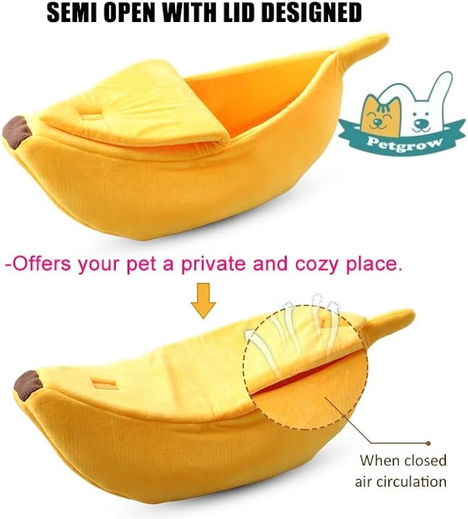 · Petgrow · Cute Banana Cat Bed House Medium Size, Christmas Pet Bed Soft Cat Cuddle Bed, Lovely Pet Supplies for Cats Kittens Rabbit Small Dogs Bed,Yellow