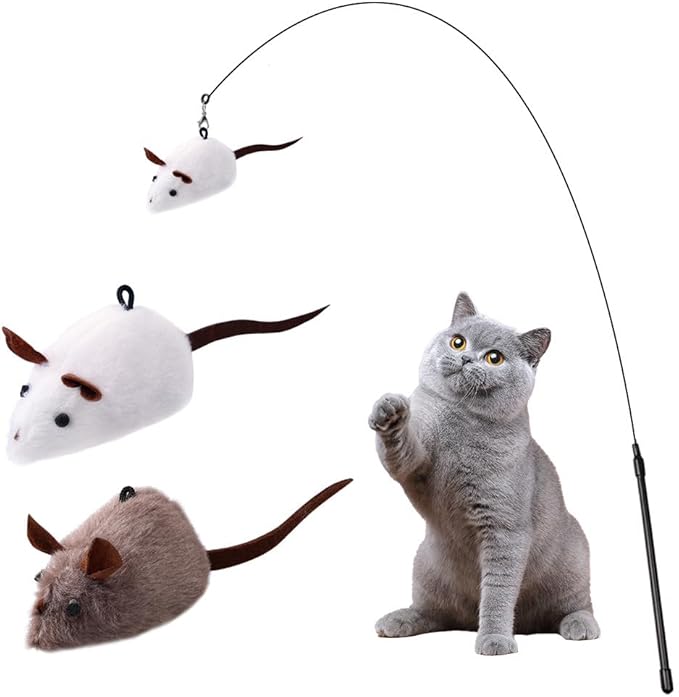 PAZ'S GIFT Cat Wand Toys, 2Piece Catnip Wiggle Sounding Toys, Soft and Durable, Interactive cat Kick Toy for Indoor Play Cats and mice