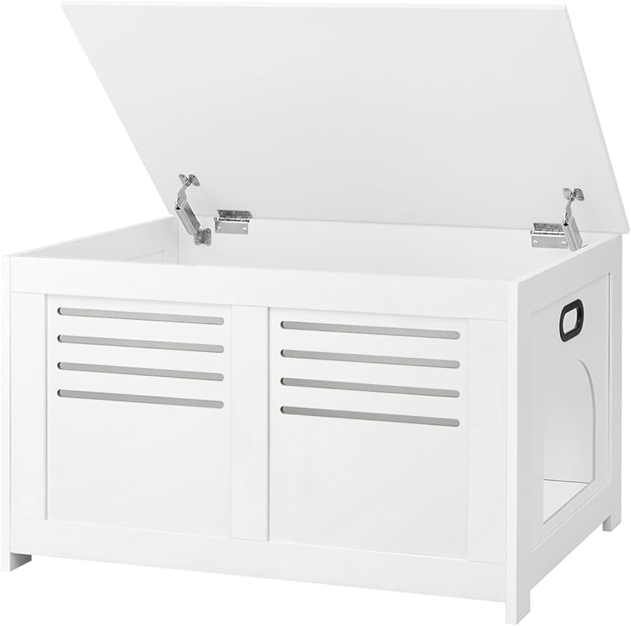 DINZI LVJ Litter Box Enclosure, Flip Top Litter Box Furniture, Hidden Cat Washroom, Wooden Cat House, End Table, 31.5" L x 19.7" W x 19.7" H, Good Ventilation, Easy to Assemble, White