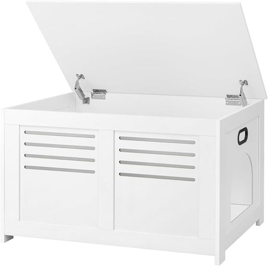 DINZI LVJ Litter Box Enclosure, Flip Top Litter Box Furniture, Hidden Cat Washroom, Wooden Cat House, End Table, 31.5" L x 19.7" W x 19.7" H, Good Ventilation, Easy to Assemble, White