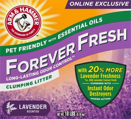 Arm & Hammer Forever Fresh Clumping Cat Litter Lavender, MultiCat 18lb with 20% More Lavender Freshness, Pet Friendly with Essential Oils (Pack of 2)